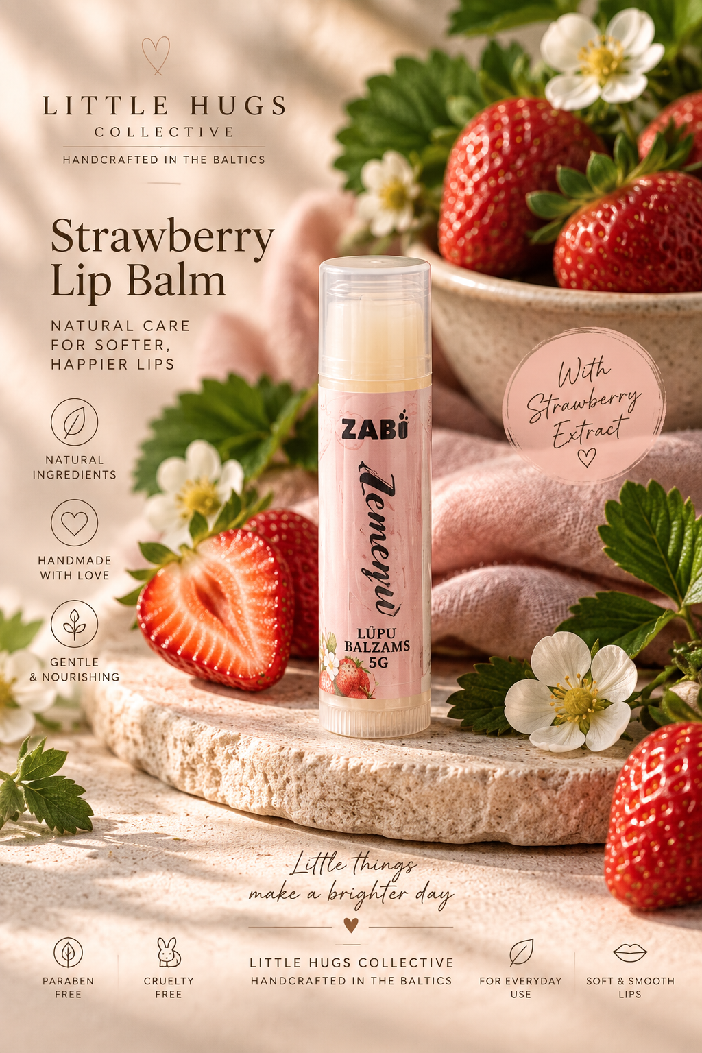 Natural Strawberry Lip Balm, 5 g